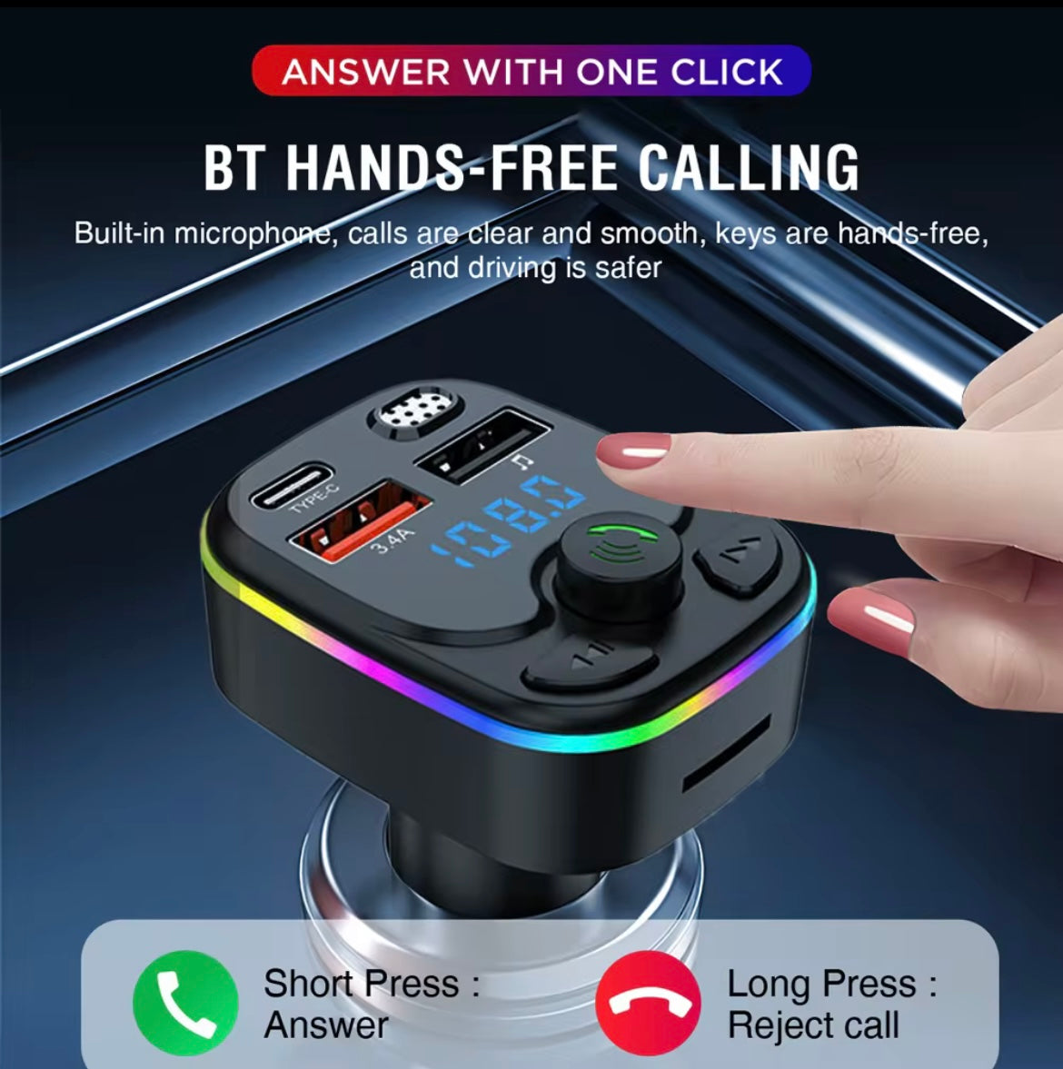 Car mp3 Bluetooth 12/24v call answering charger