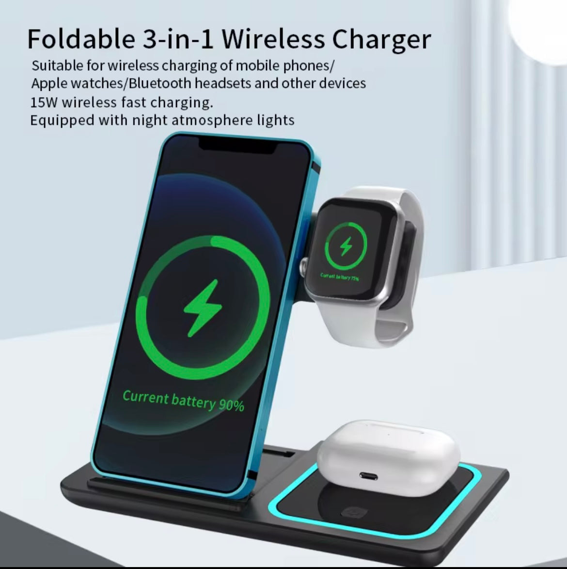 3 in 1 Bluetooth phone, smartwatch, earphones charger (white)