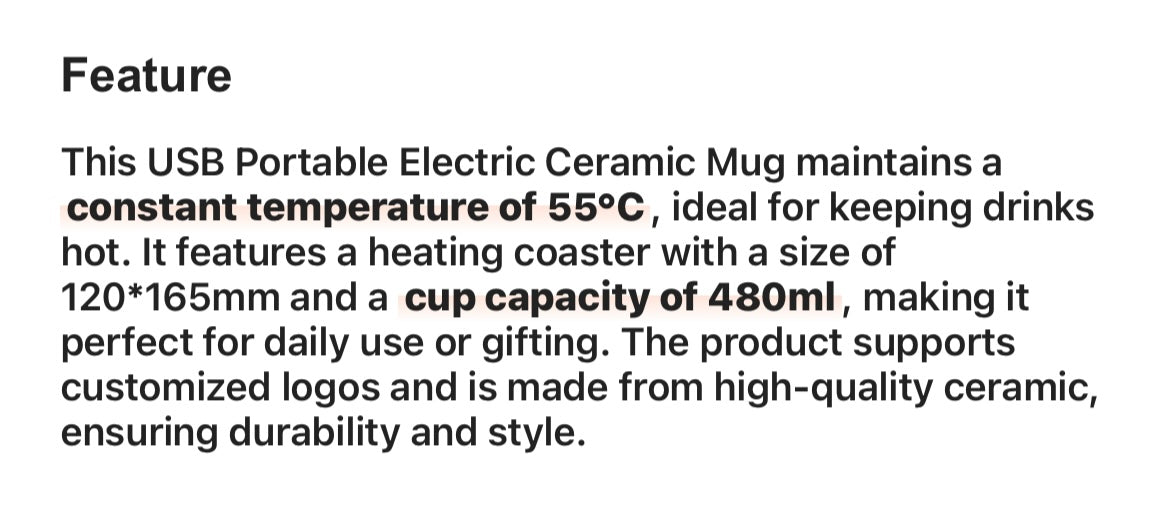 USB Constant Temperature Mug Set, Available In Green , Pink , White & Red