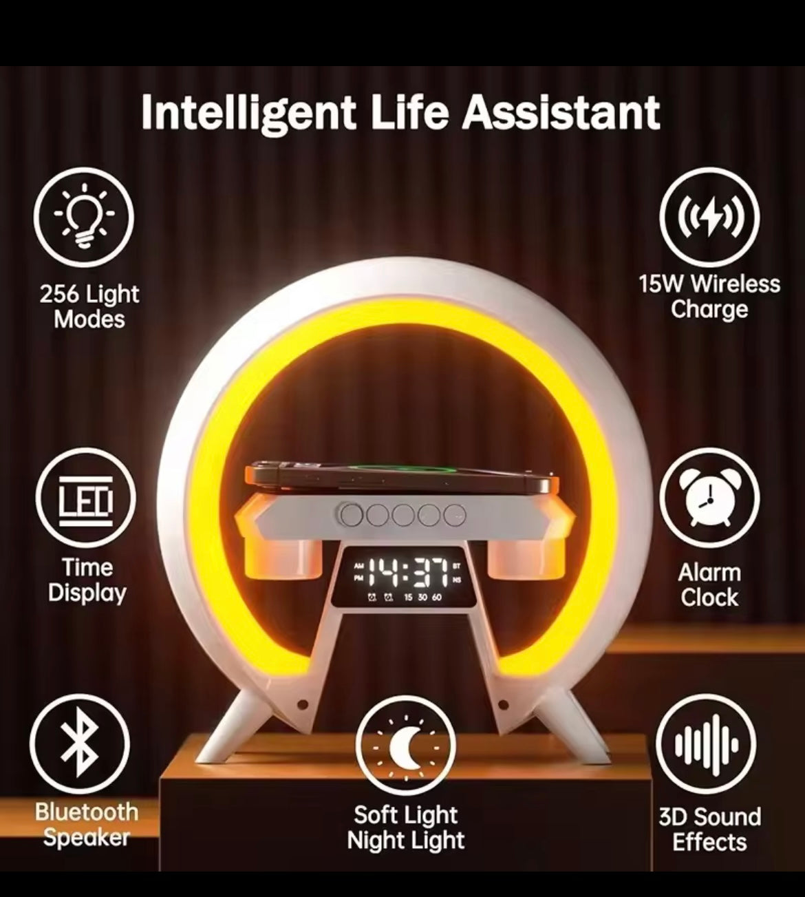 Led fast wireless charger and speaker