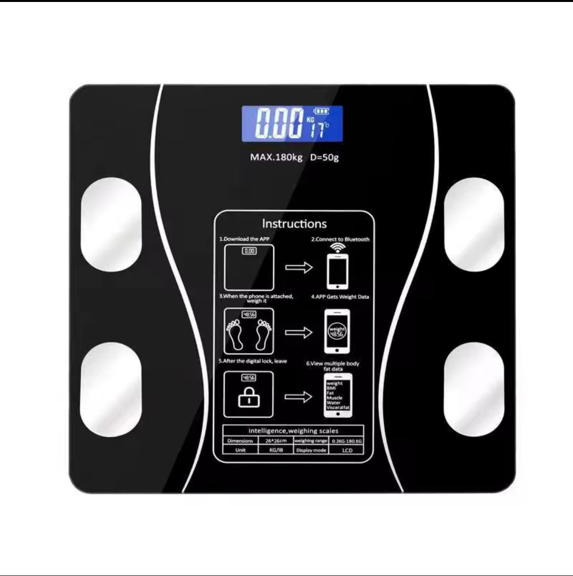Bluetooth weight, body fat & bmi scales with app