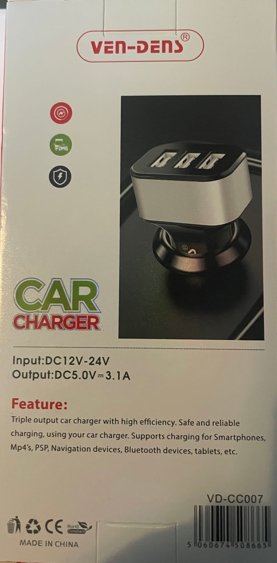12/24 v 3 port fast charge car usb charger