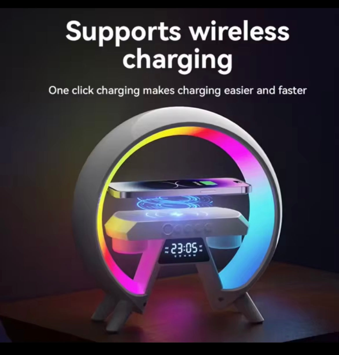 Led fast wireless charger and speaker