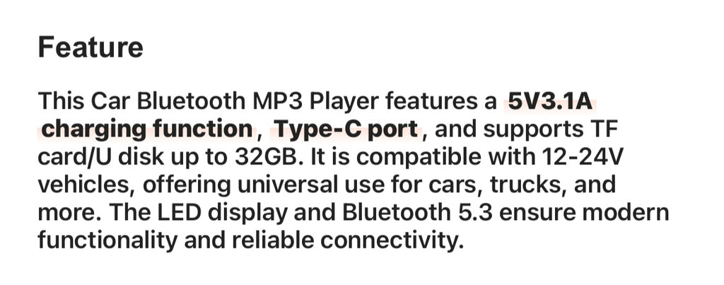 Car mp3 Bluetooth 12/24v call answering charger